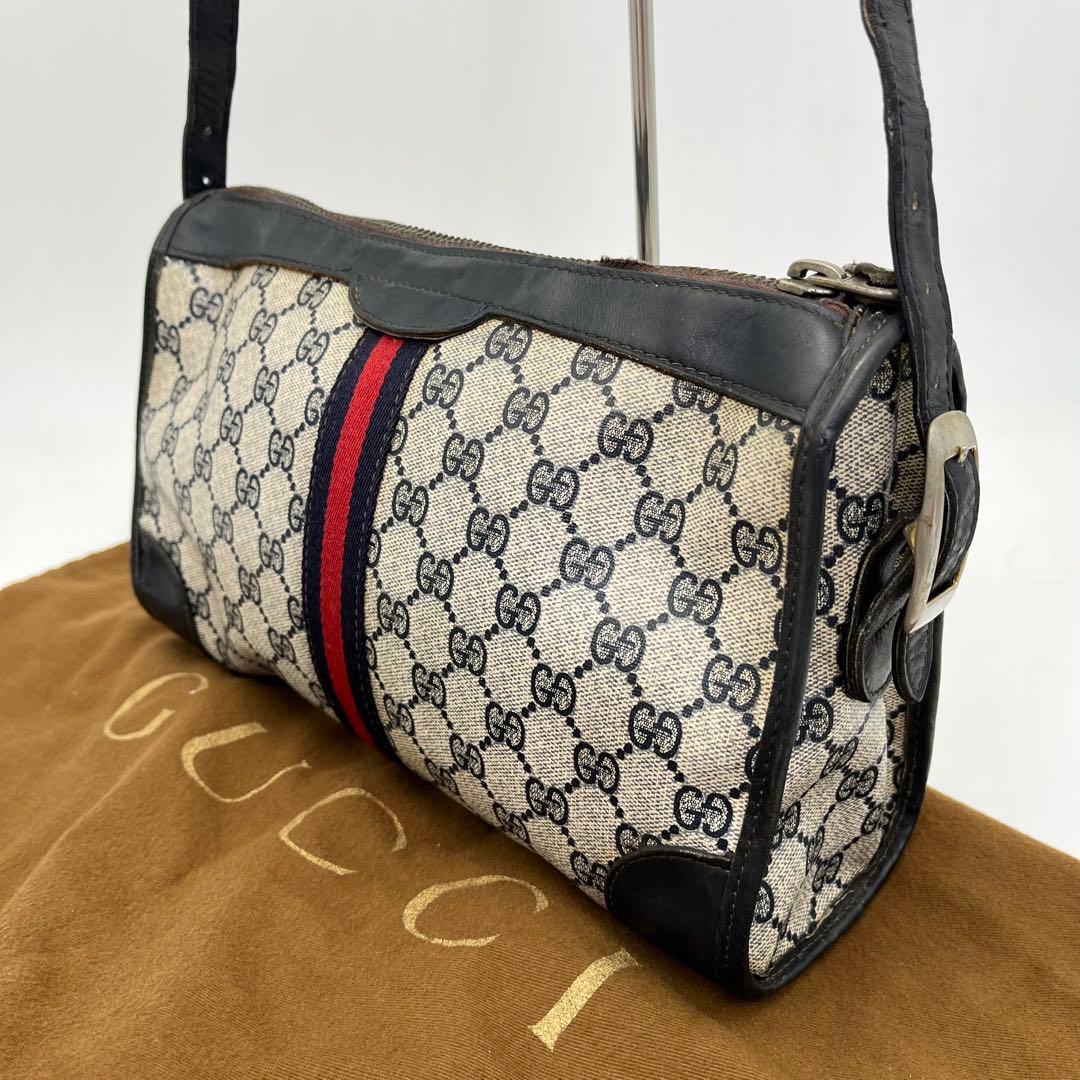 GUCCI ショルダーバッグ GG柄 シェリーライン ネイビー PVC 男女可能