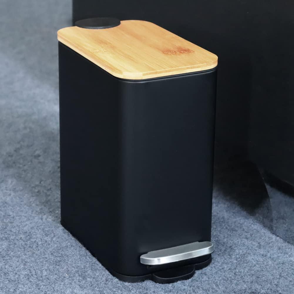 竹蓋付きエコスリムペダルゴミ箱 - 5L、耐久性と静音設計