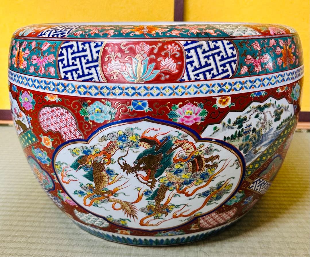【極美品】龍と鳳凰 大型陶器火鉢　縁起物　美術品級