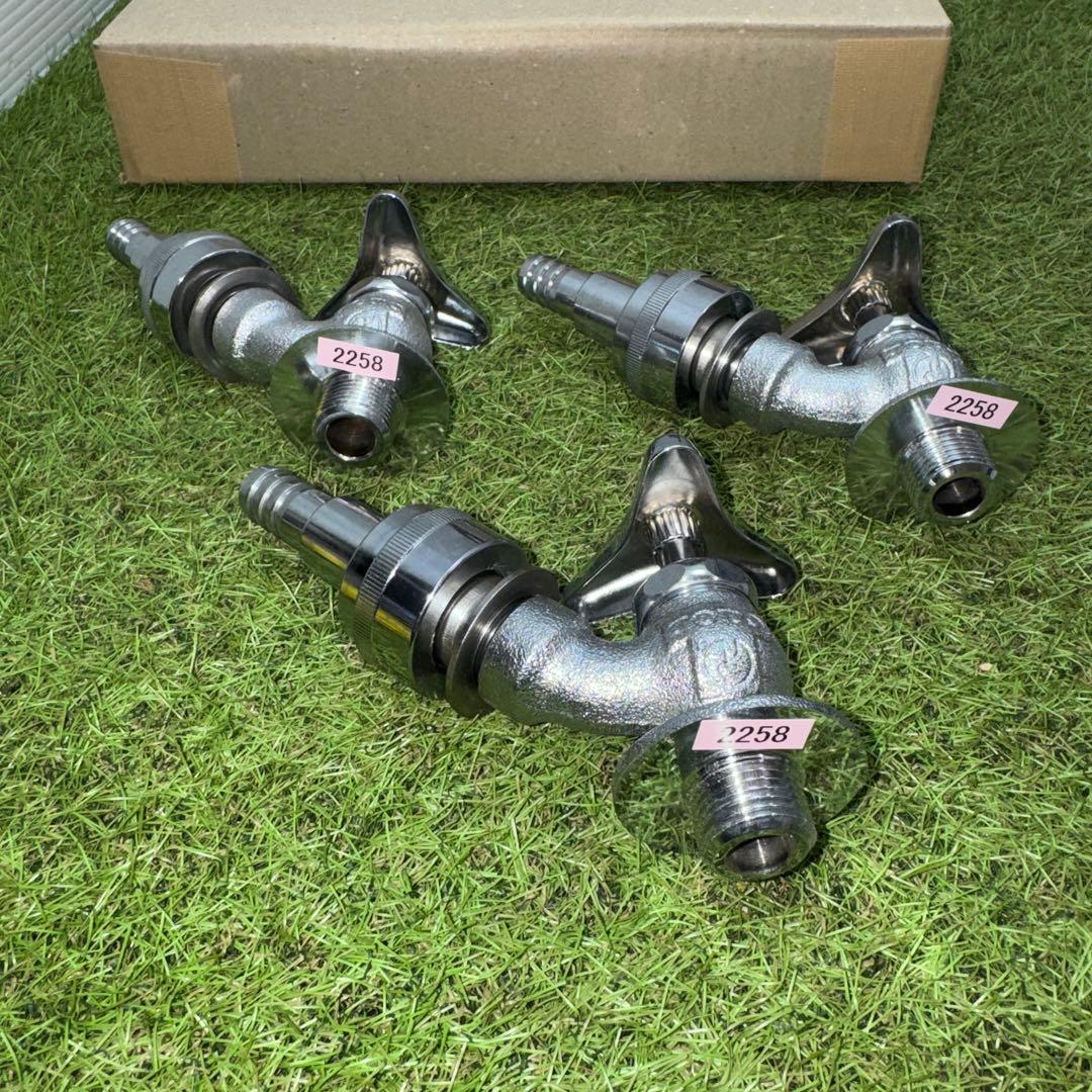 金属製シルバー蛇口 L字型散水用バルブ 3個セット［2258］