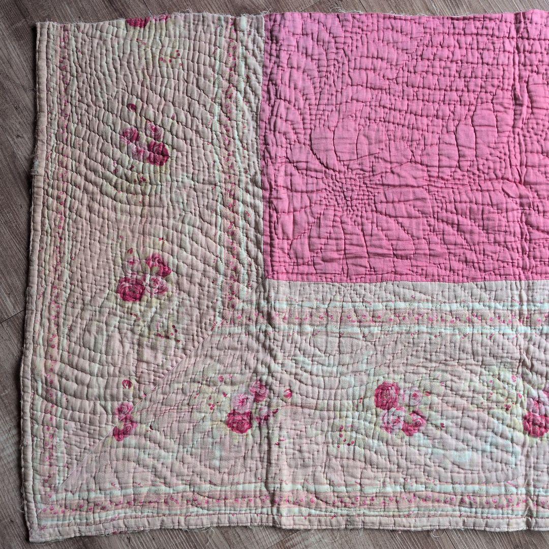 イギリスアンティーク ダーラムキルト 19世紀 130㎝×67㎝ リバーシブル