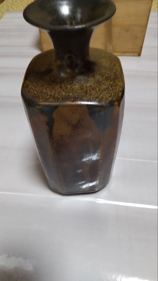 瀧口喜兵爾 織部 四方皿，信楽焼明山作花瓶耳付、古瀬戸焼森脇文直作花瓶3点セット