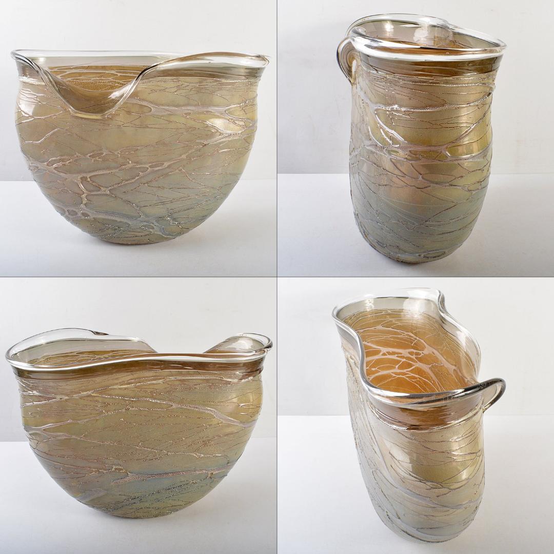 マロン富山ガラス作家安田泰三作　花器　「さざなみ」　共箱　M　R5860B