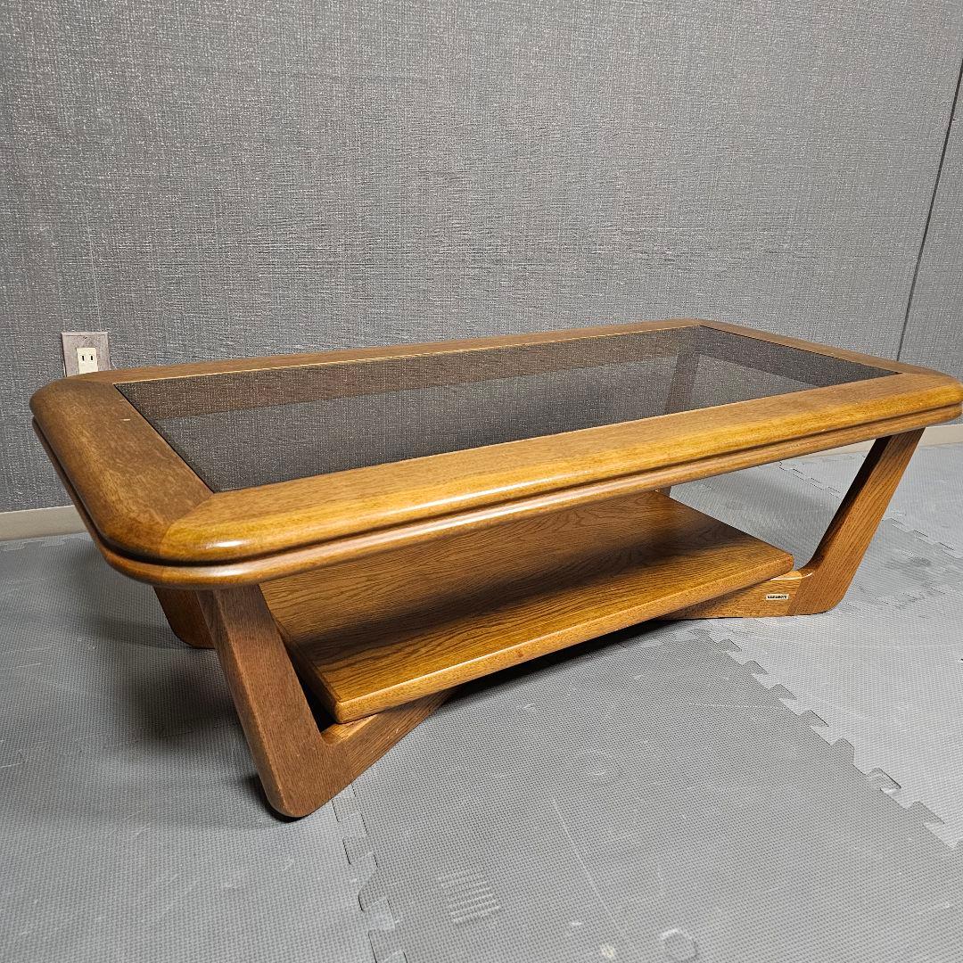 浜本工芸 アンティーク 天然木 ガラスセンターテーブル