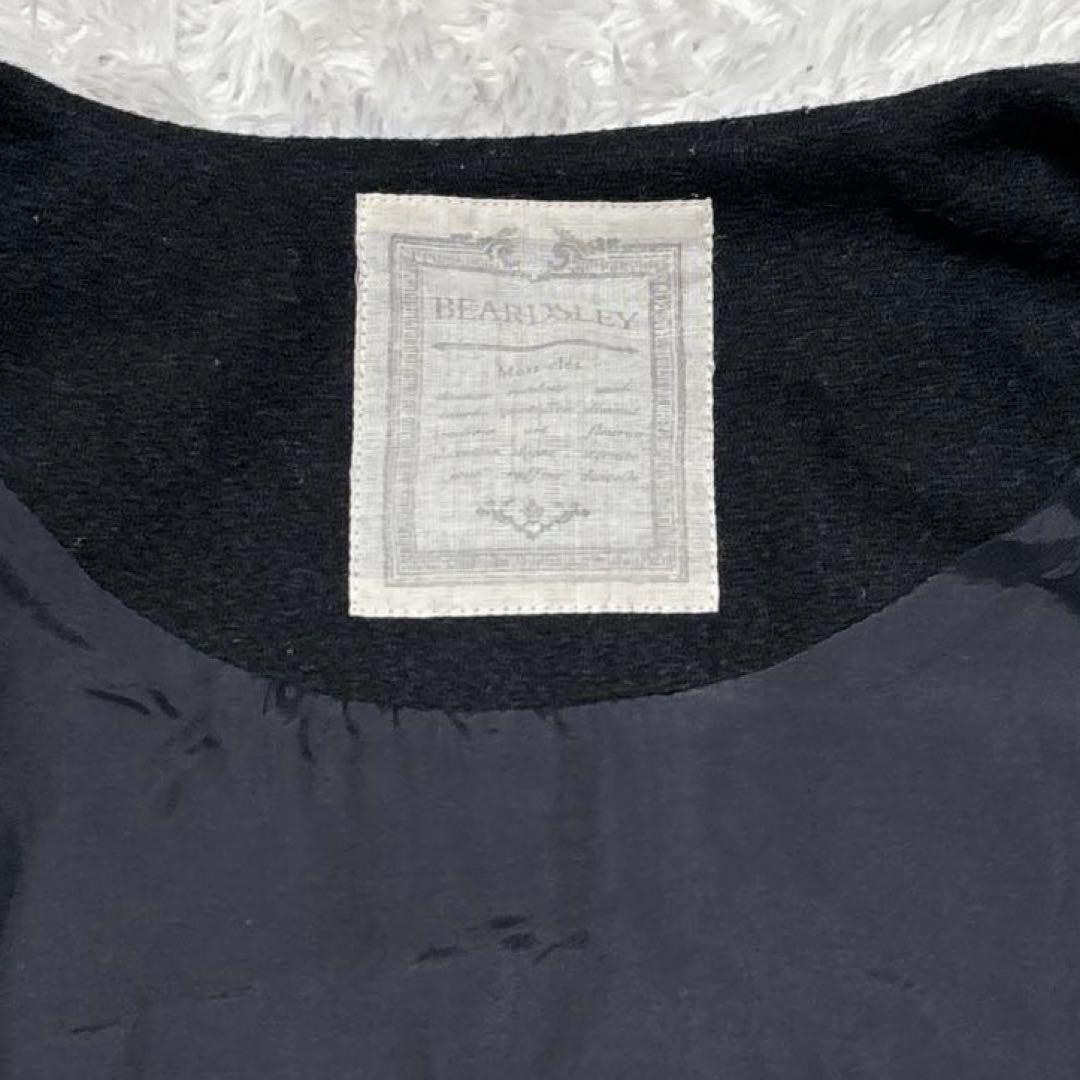 【BEARDSLEY】刺繡デザイン ノーカラーコート 黒 ウール混 size F