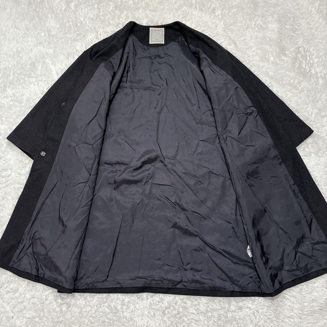 【BEARDSLEY】刺繡デザイン ノーカラーコート 黒 ウール混 size F