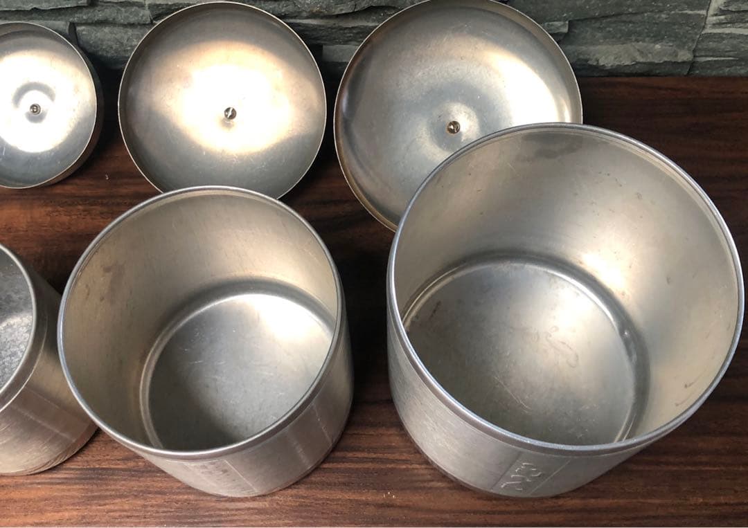 アメリカンヴィンテージ★無骨なアルミ製キャニスター4個セット★男前キッチンに最適