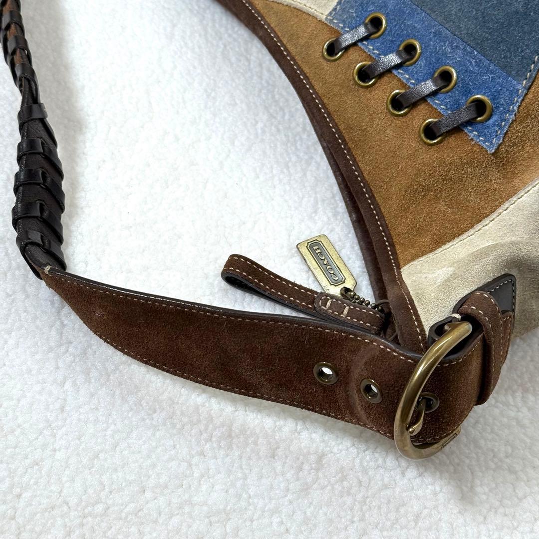 COACH コーチ 9587 スエード×レザー パッチワーク ショルダーバッグ