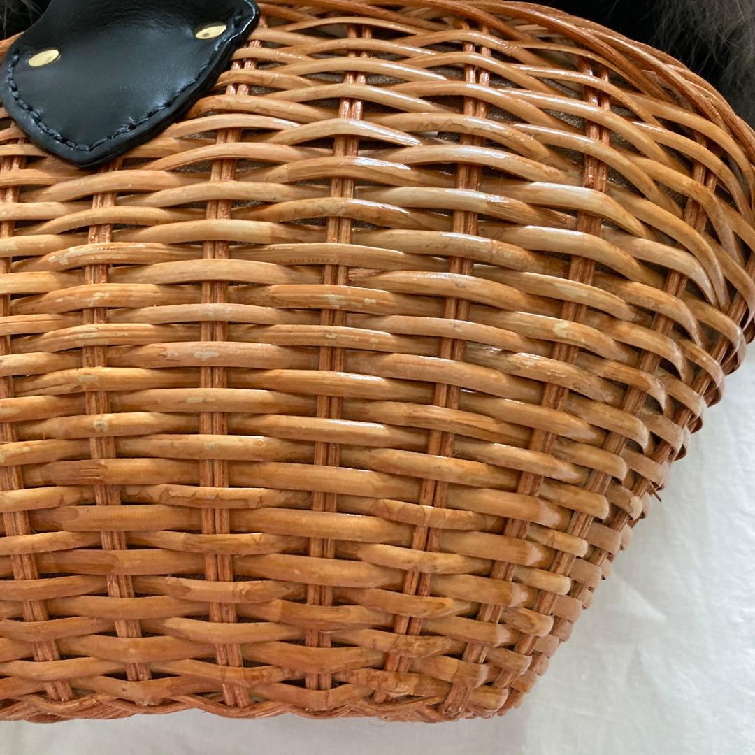 ヴィオラドーロ　ファー付きラタンカゴバッグ　フォックスファー