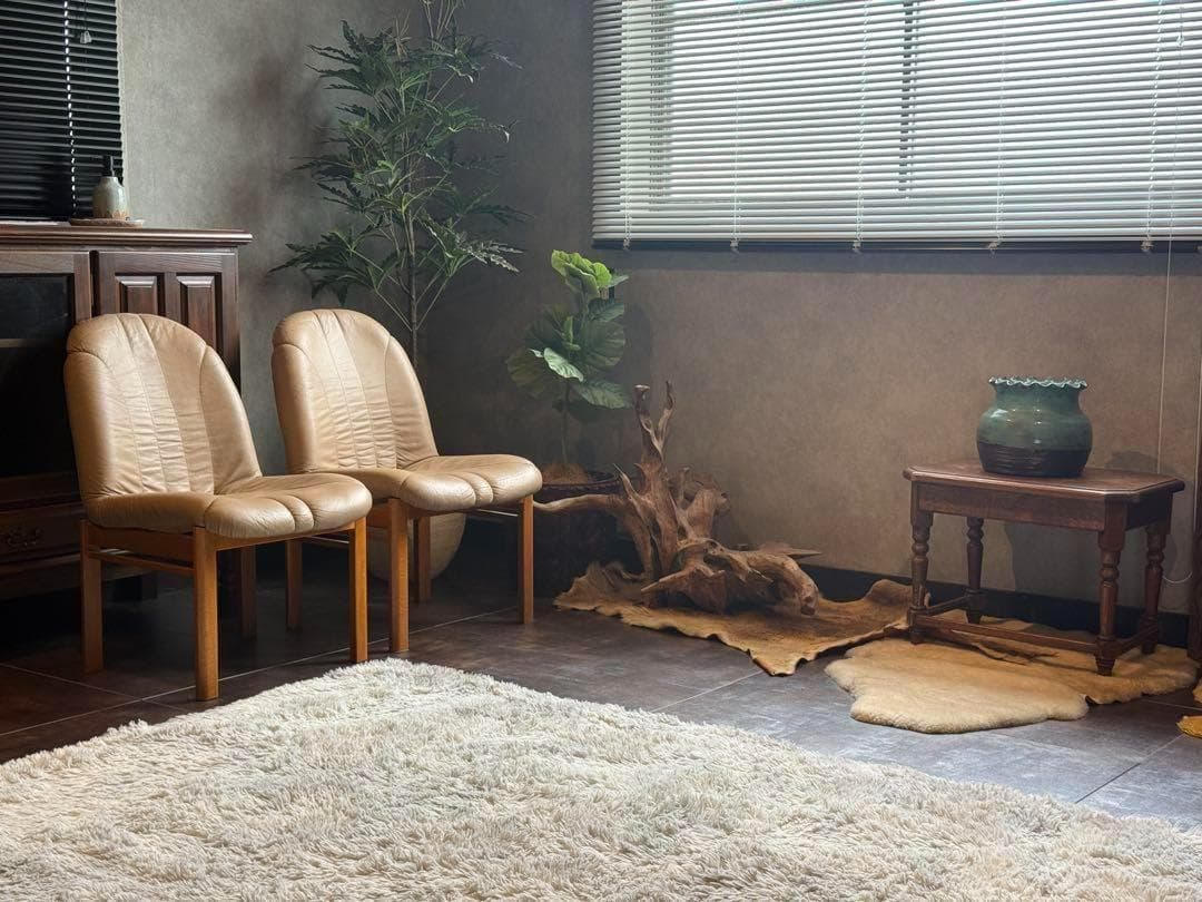 ① FUKURA フクラ　レザー　ヴィンテージ　レトロ　本革　ミッドセンチュリー