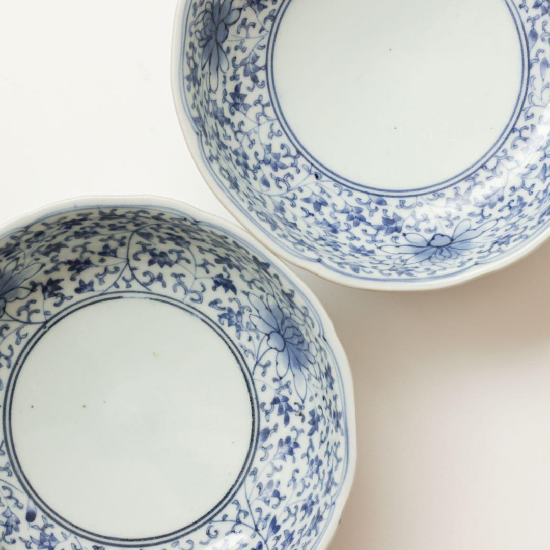 伊万里　古伊万里　江戸　中期　深皿　なます　皿　花唐草　2客セット