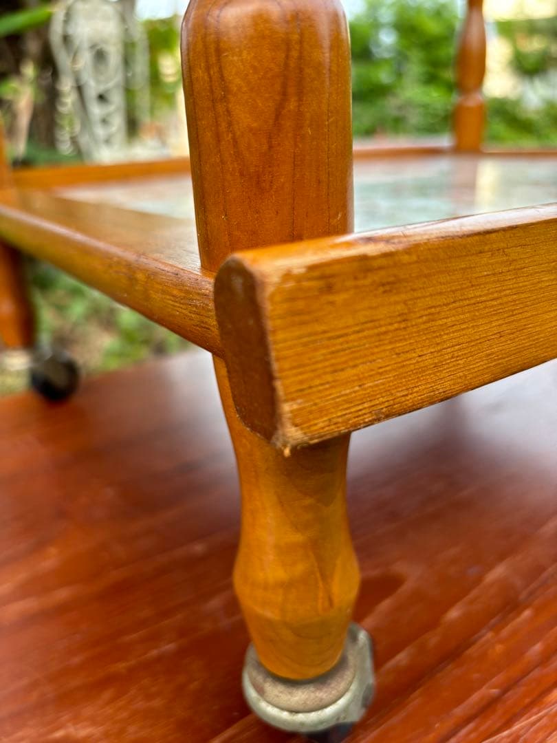 60〜70s 木製 2段式キッチンワゴン トローリーワゴン　花柄 昭和レトロ