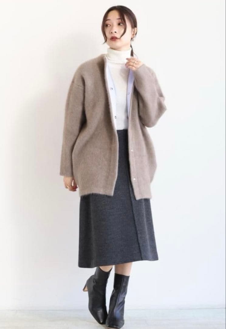 ELENDEEKラクーン混ダブルフェイスニットカーディガンバイカラーコート羽織り