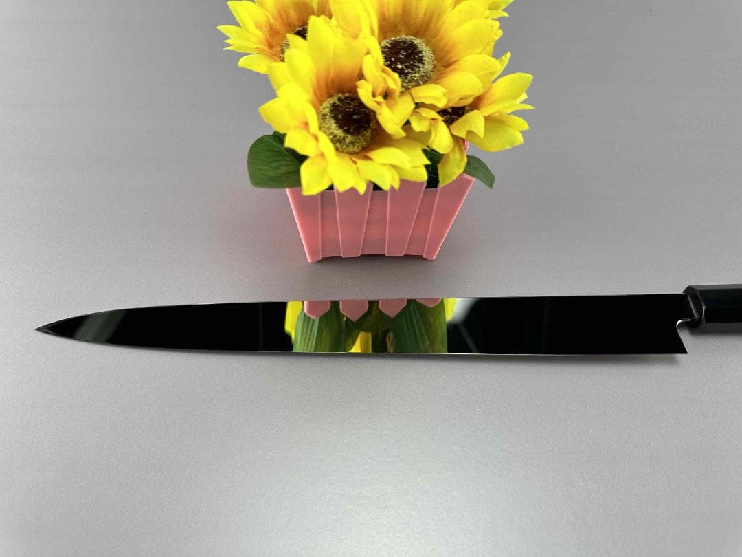 5580柳刃包丁 尺一 ウルトラ鏡面仕上げ 刺身包丁 本刃付け 黒檀黒水牛八角柄