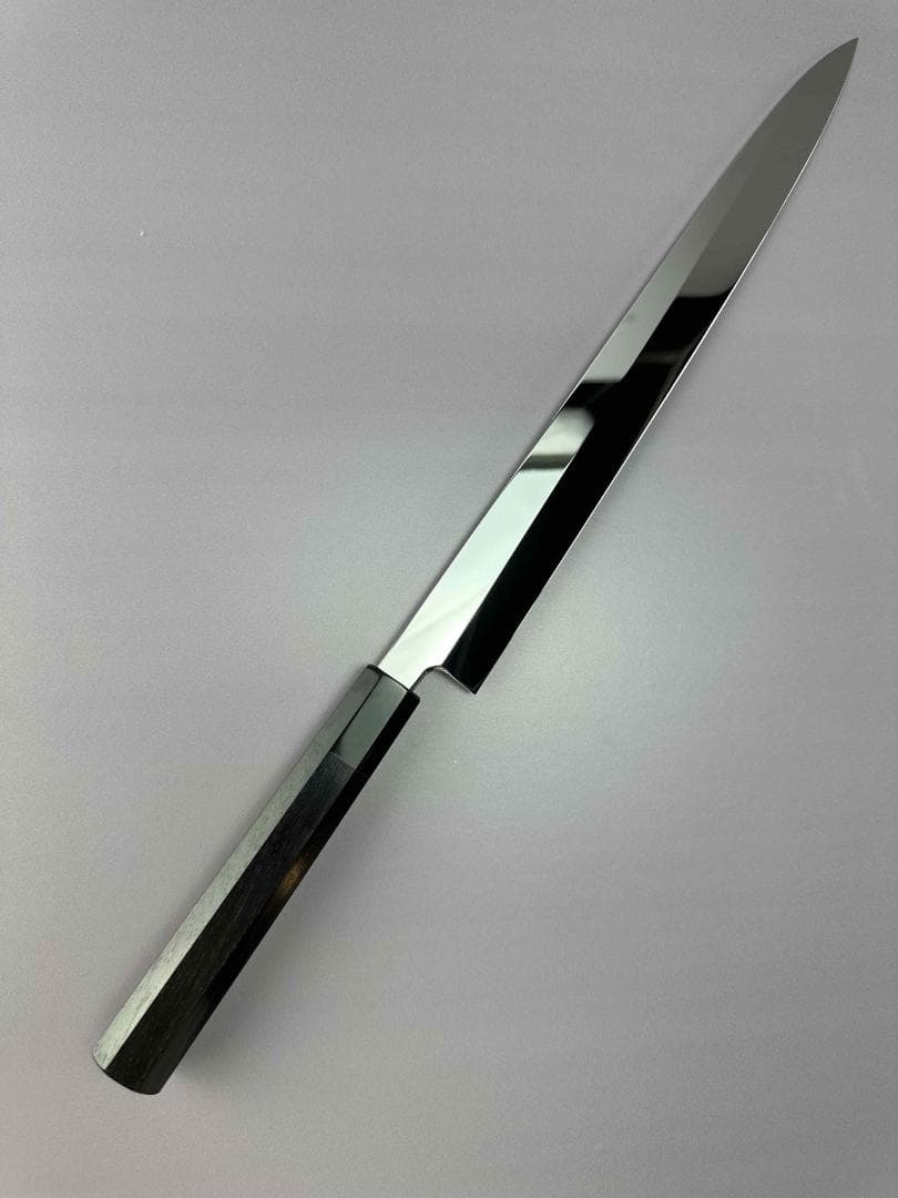 5580柳刃包丁 尺一 ウルトラ鏡面仕上げ 刺身包丁 本刃付け 黒檀黒水牛八角柄