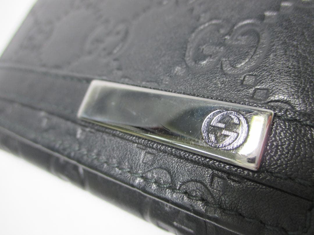 美品 グッチ 名刺入れ カードケース カード入れ シマレザー ブラック 黒