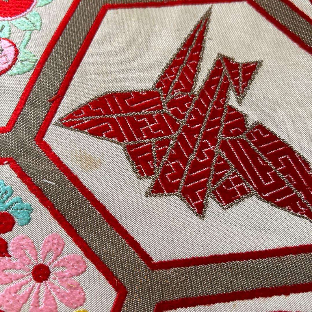 七五三　結び帯　帯　両面柄　赤　7歳　七歳　豪華両面柄入り　折鶴　折り鶴　鶴