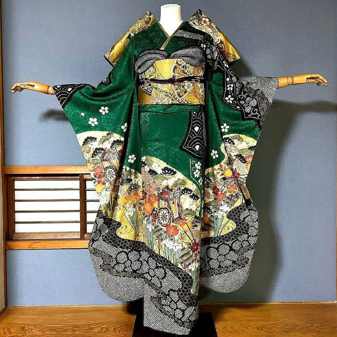 振袖フルセット　染分け　手絞り　本金箔　手刺繍　　　成人式振袖　振袖　裄丈67