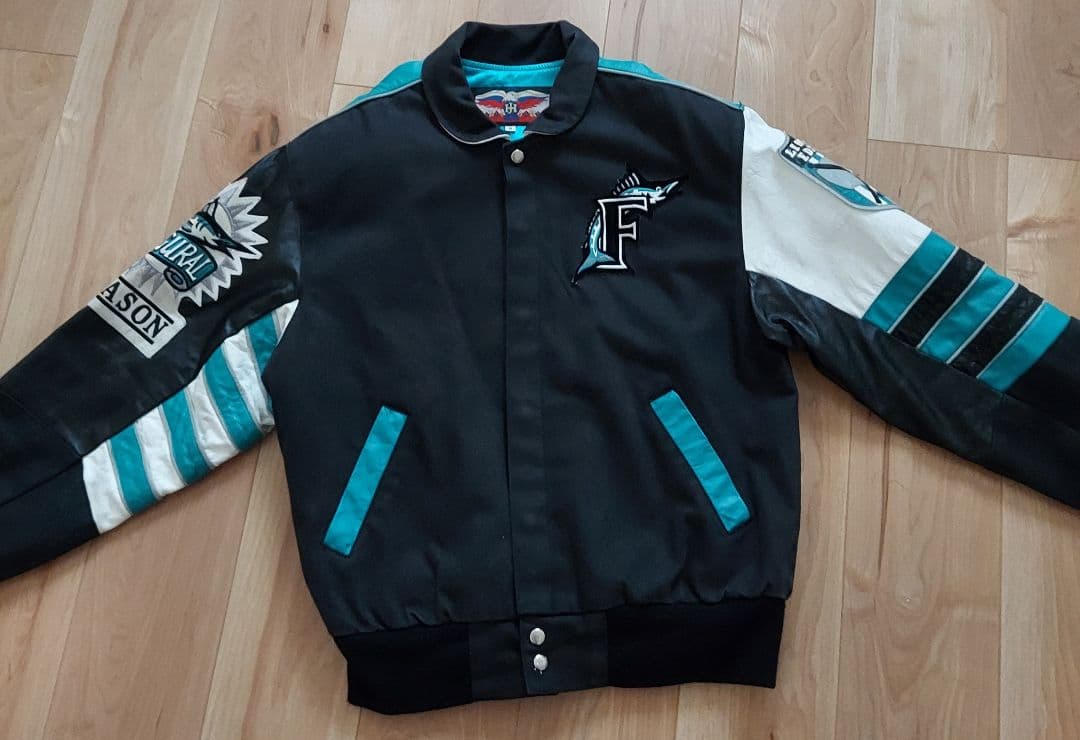 【JHdesign 】MLB マーリンズ スタジャン 袖レザー Lサイズ