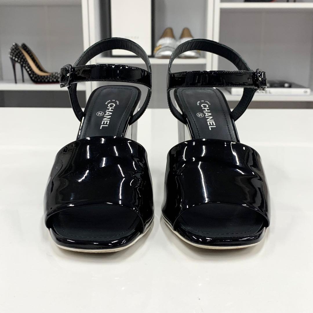 シャネル パテント ココマーク サンダル ブラック