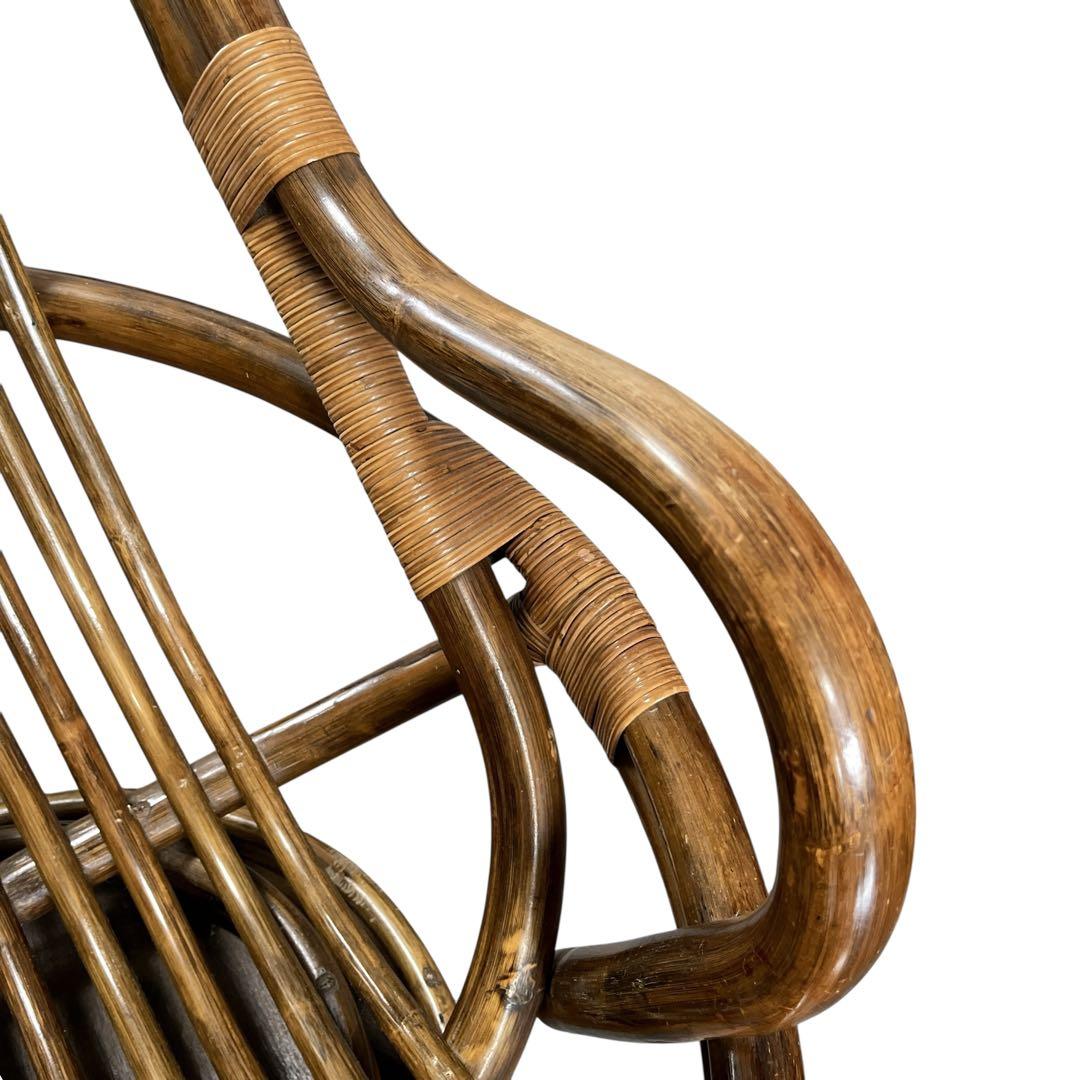 昭和レトロ 古家具 回転式ラタンチェア ラタンソファ エッグチェア アームチェア