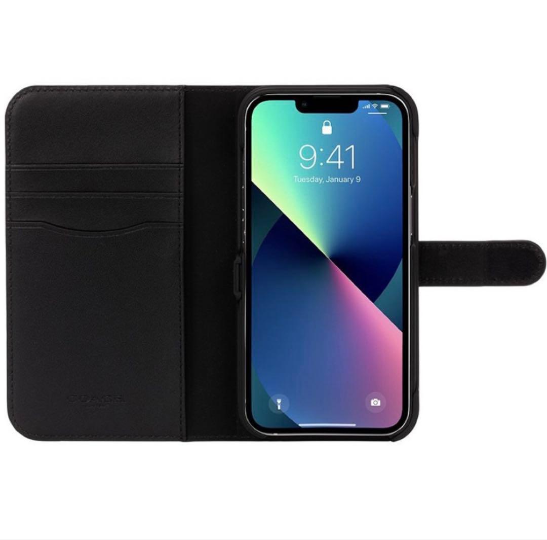 新品　COACH iPhone13 手帳型カバー シグネチャー　コーチ　ブラック