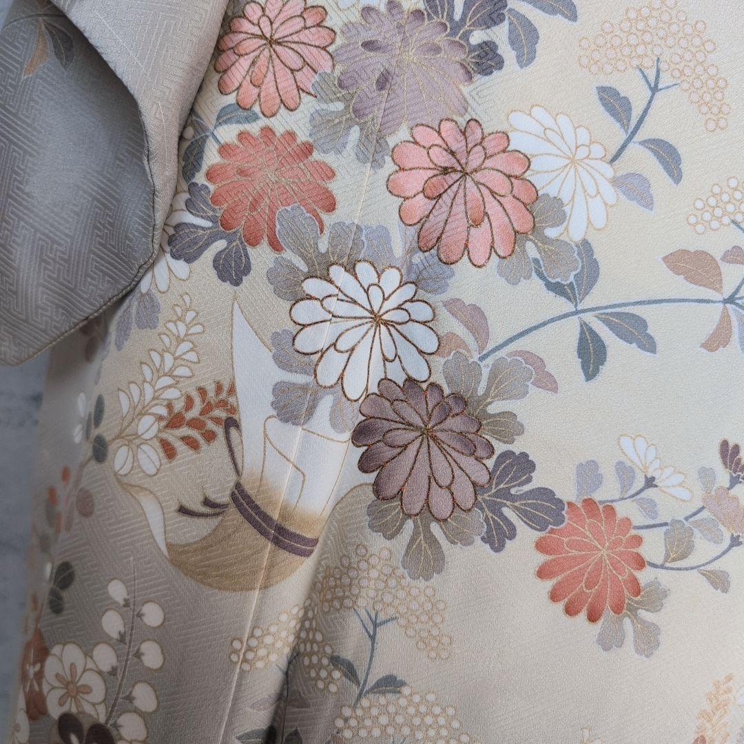 訪問着　フルセット　着物　正絹　淡い黄色　トールサイズ　比翼仕立　花金駒刺繍E2