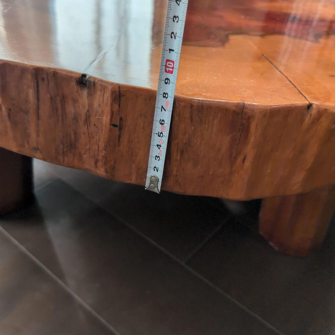 【高級】一枚板輪切り座卓　大株丸太1本木　年輪　天然木 光沢仕上げ