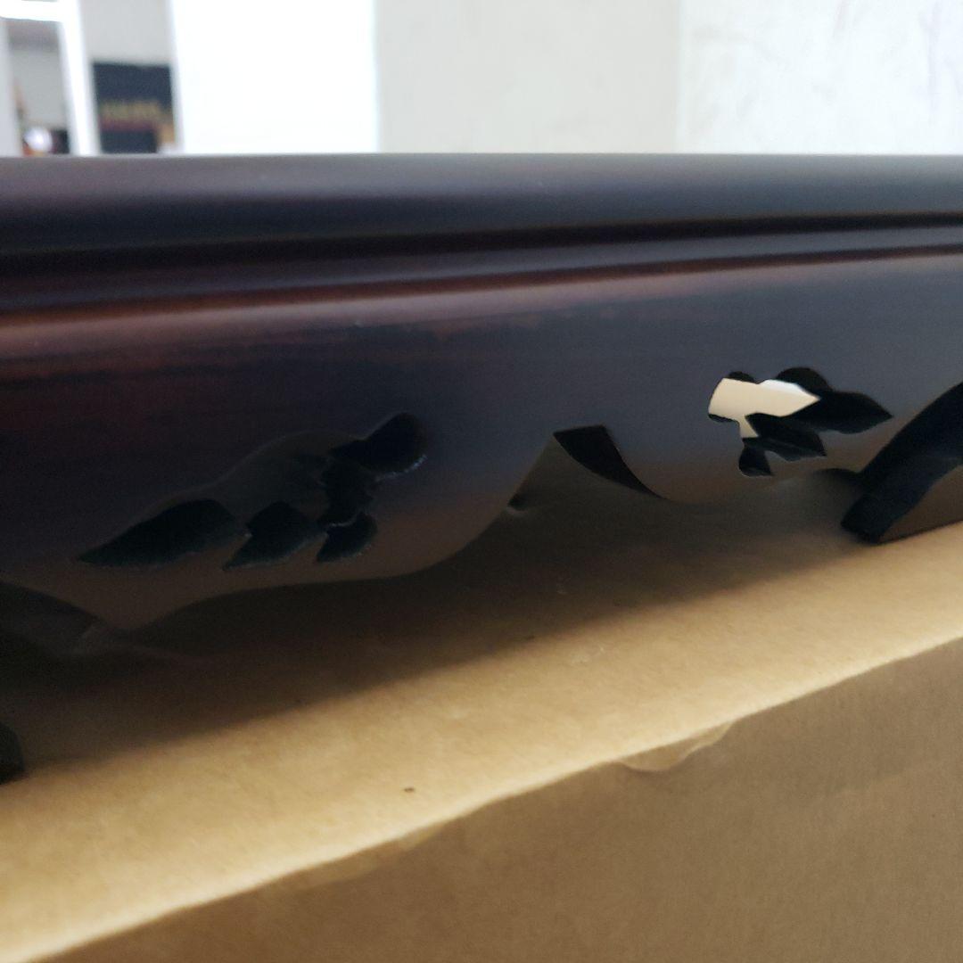 蔵出し特価黒檀花台　鶴亀彫り 花瓶台 黒 1.8尺箱付き　55×33×8cm