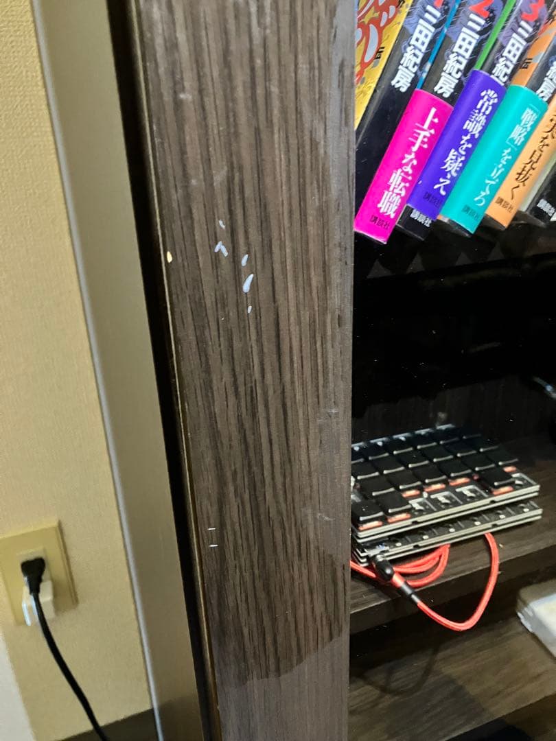 本棚　ダークブラウン 木製 スライド本棚 ガラス扉　ラック付き