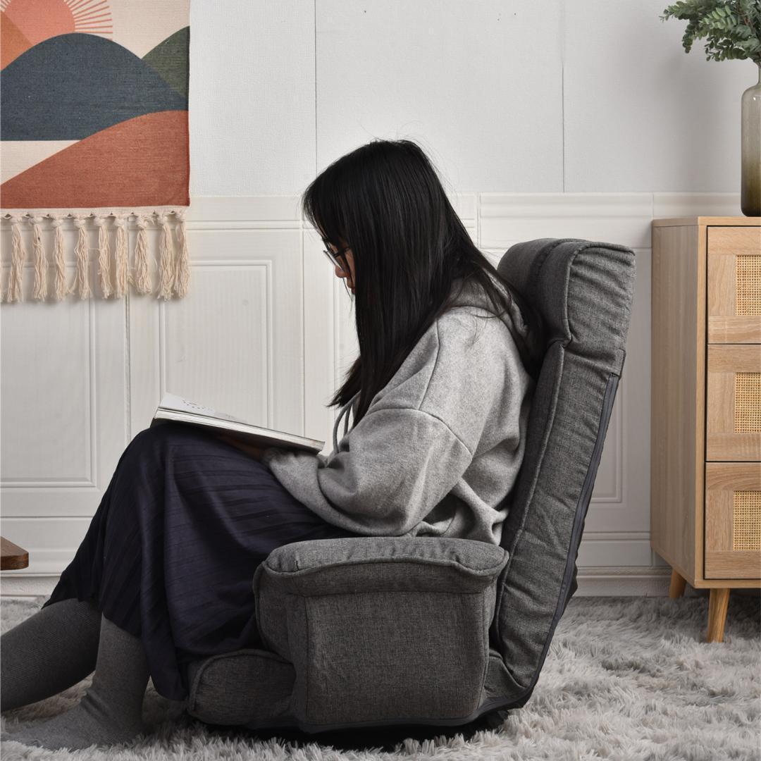 回転式座椅子 肘掛け ハイバック座いす リクライニング【ダークグレー】