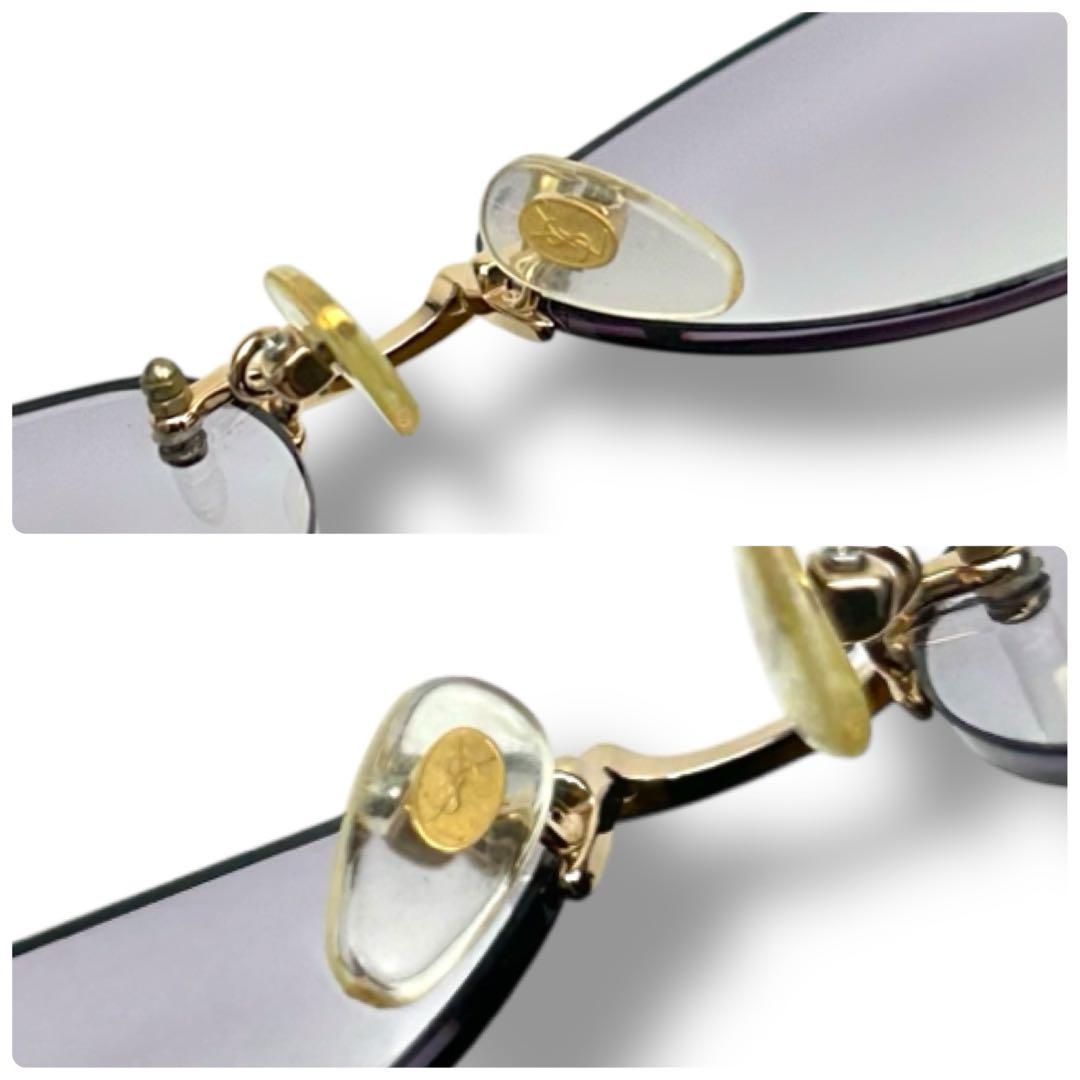 【美品】イヴサンローラン YSL ロゴ サングラス 縁なし リムレス ベッコウ