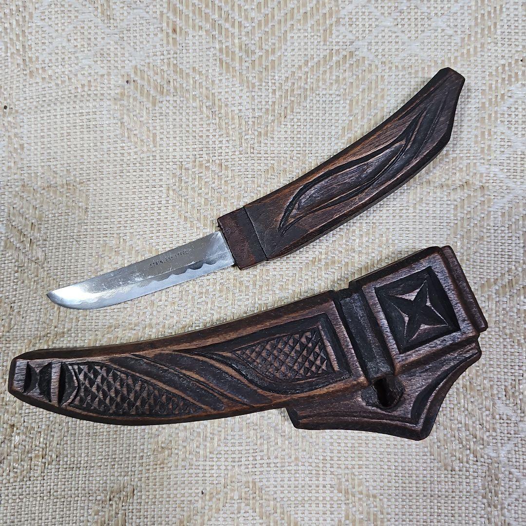 阿部尤三「マキリ」阿部紀男さんの父 アイヌ文様 木彫り