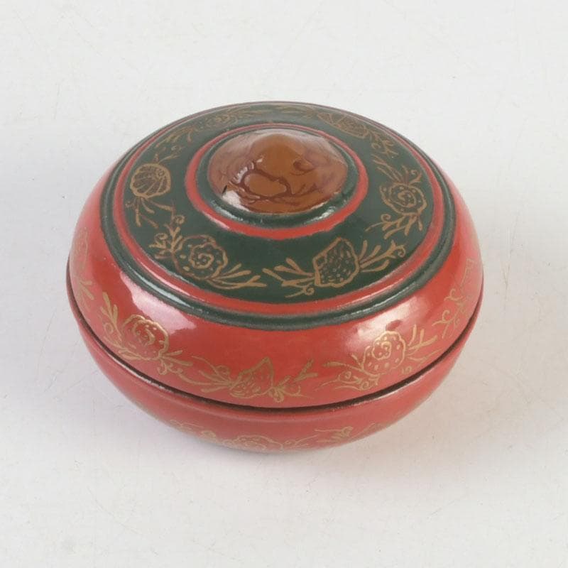 茶道具　朱塗　貝蒔絵　香合　仕覆付　V　9854