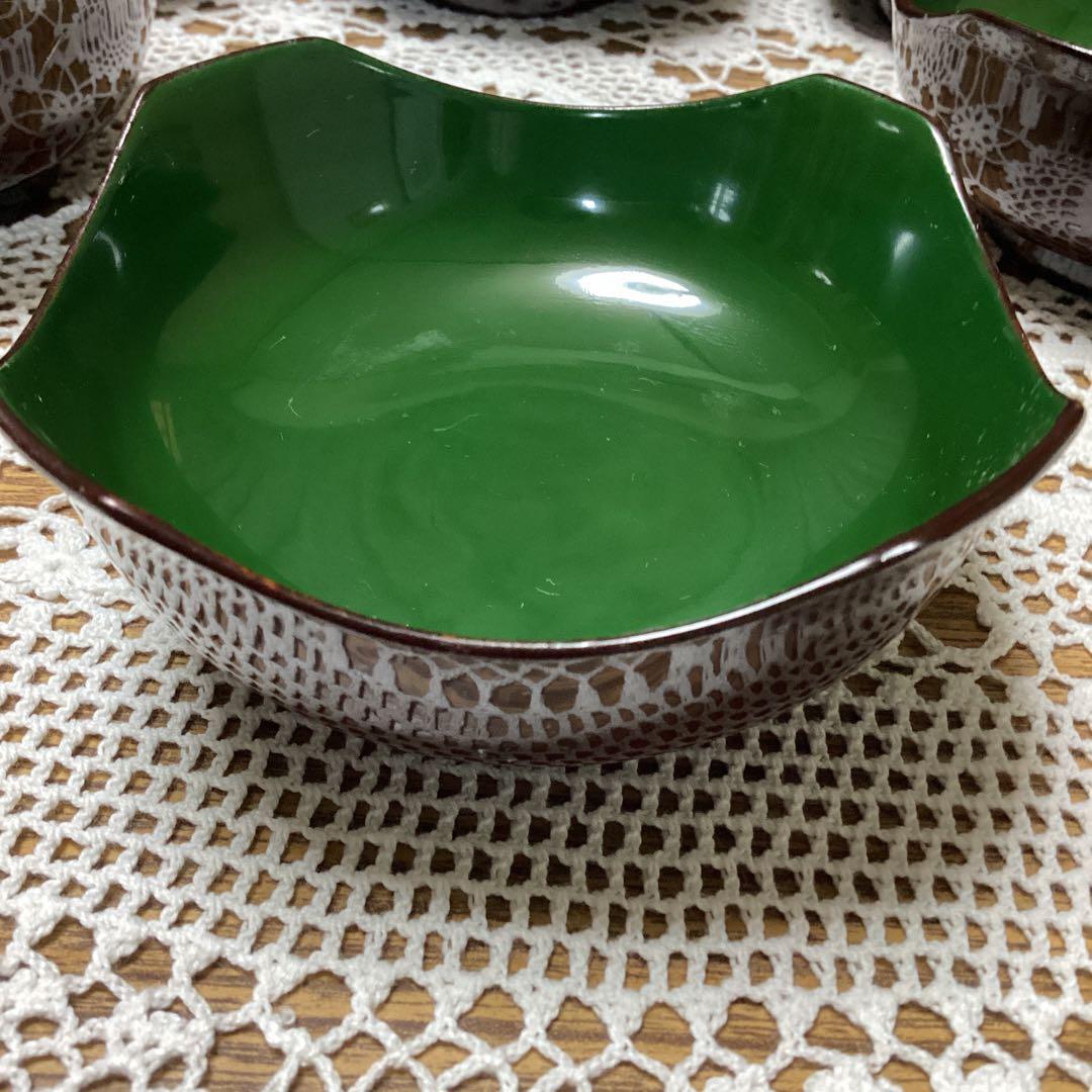 k24 輪島塗　小鉢20入　　緑色と茶色の漆器