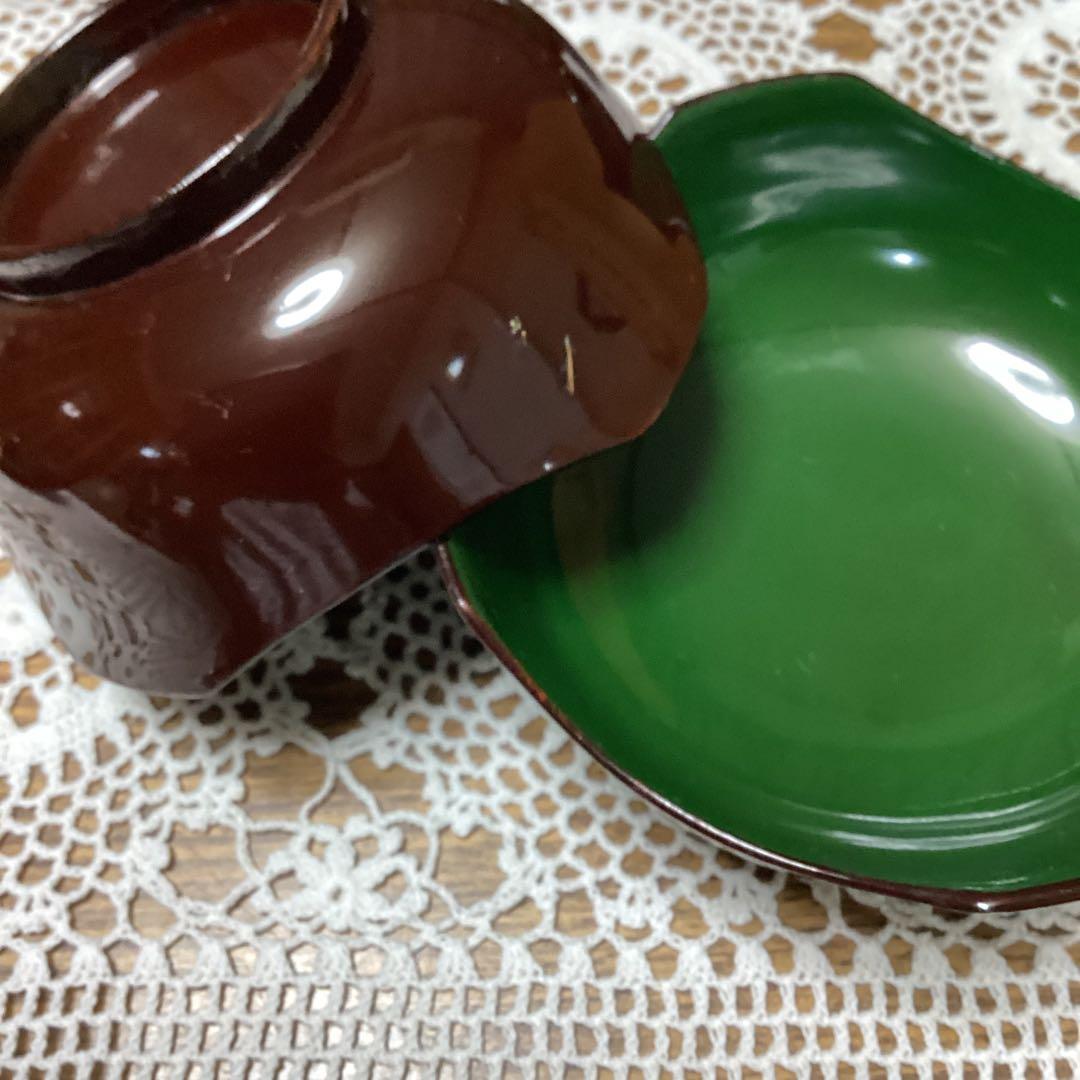 k24 輪島塗　小鉢20入　　緑色と茶色の漆器