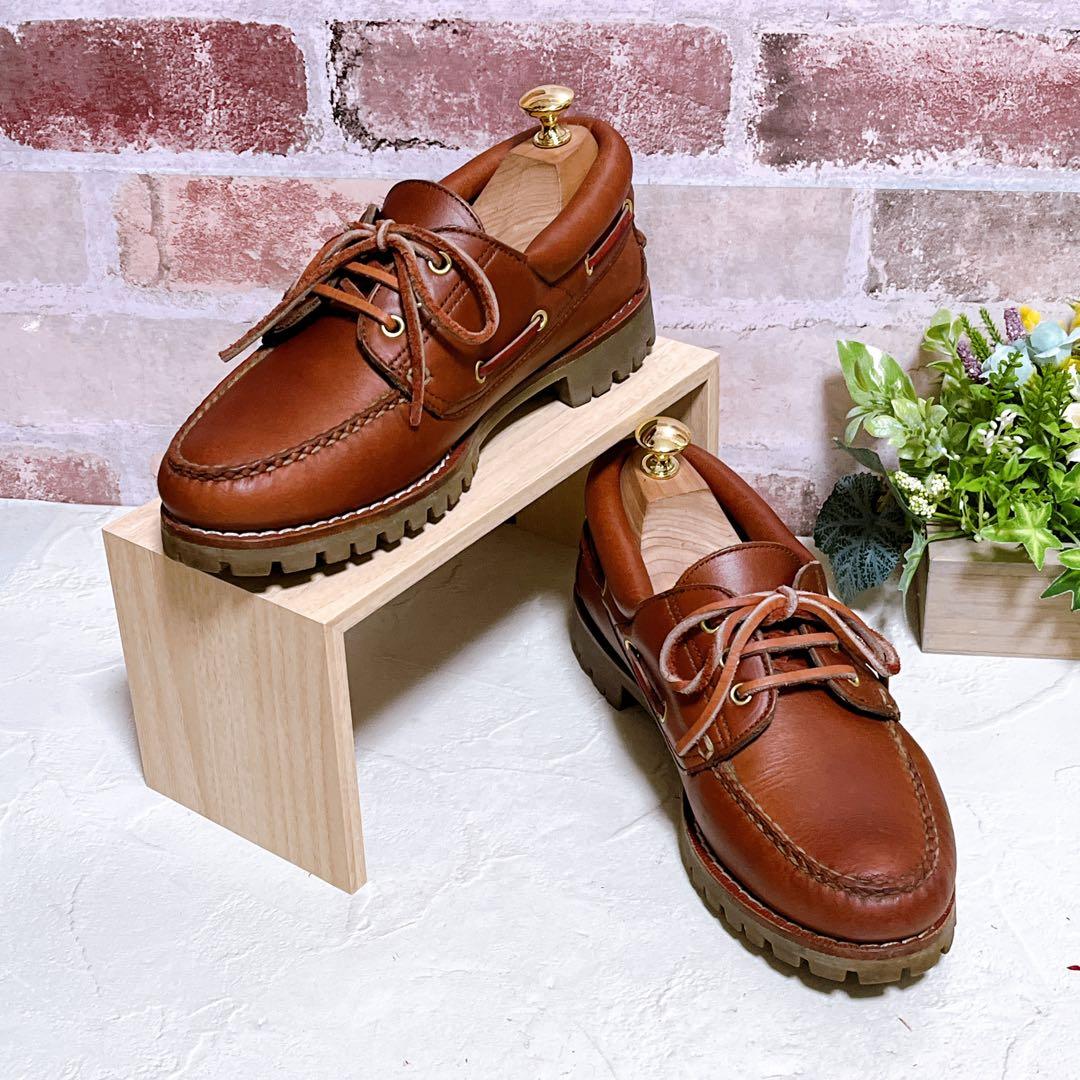 【ジーエイチバス】デッキシューズ 3アイレット 本革 7.5 茶 美品 TAN