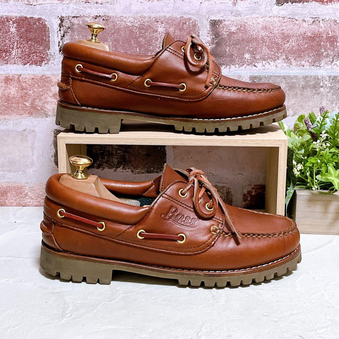 【ジーエイチバス】デッキシューズ 3アイレット 本革 7.5 茶 美品 TAN