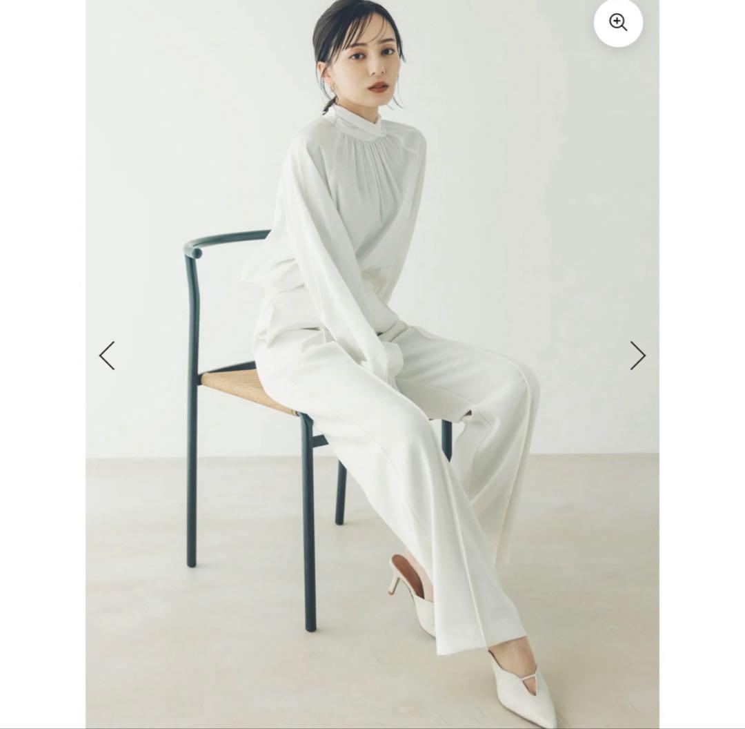 anuans クロスネックボリュームブラウス ホワイト