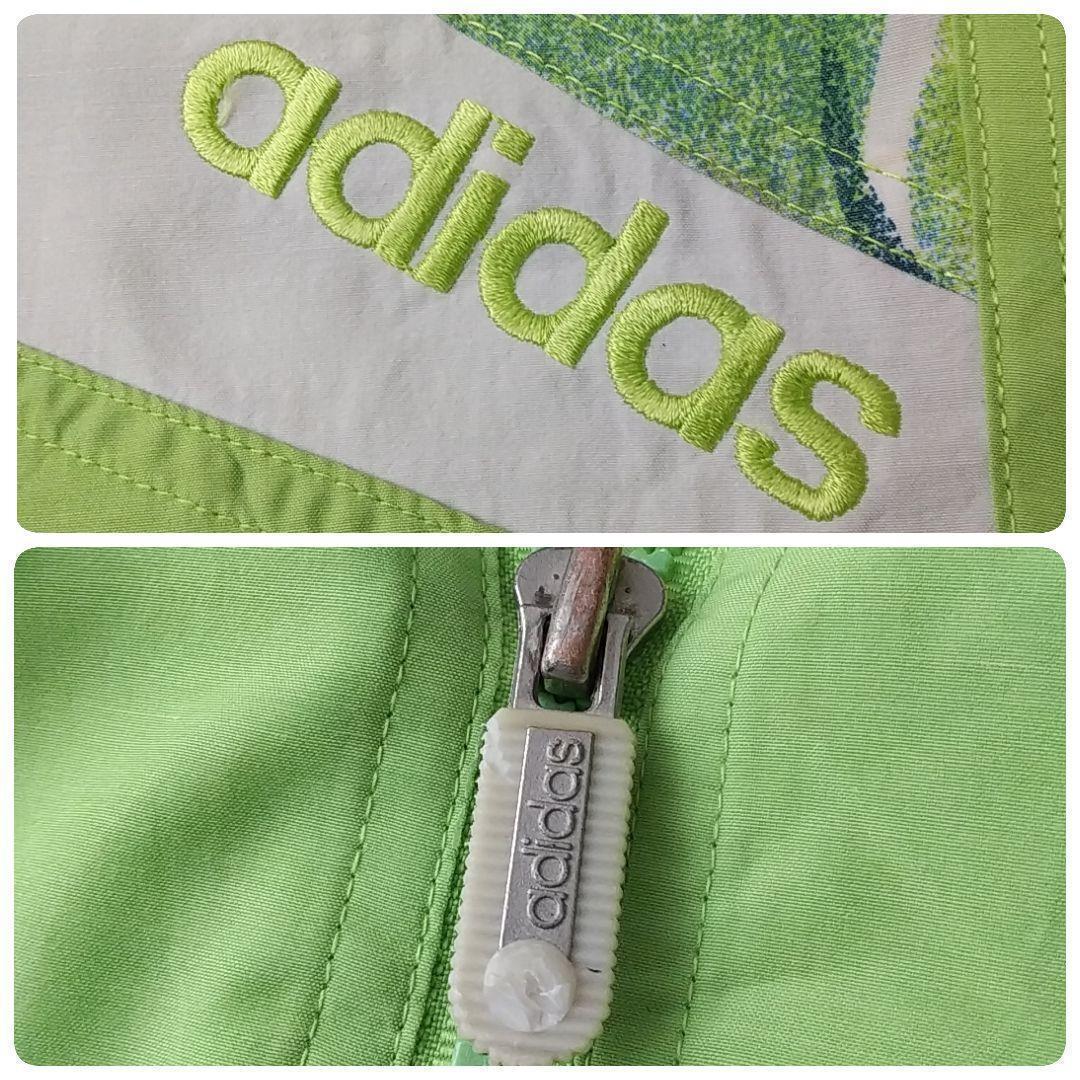 希少☆90s アディダス 刺繍ロゴ アート 切替 ナイロンジャケット L 緑