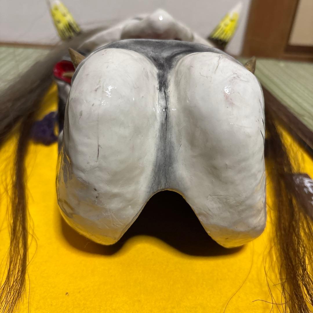 石見神楽面　般若　大　鬼　男　お面　能面　壁掛け　般若　角　置物　レトロ　工芸品