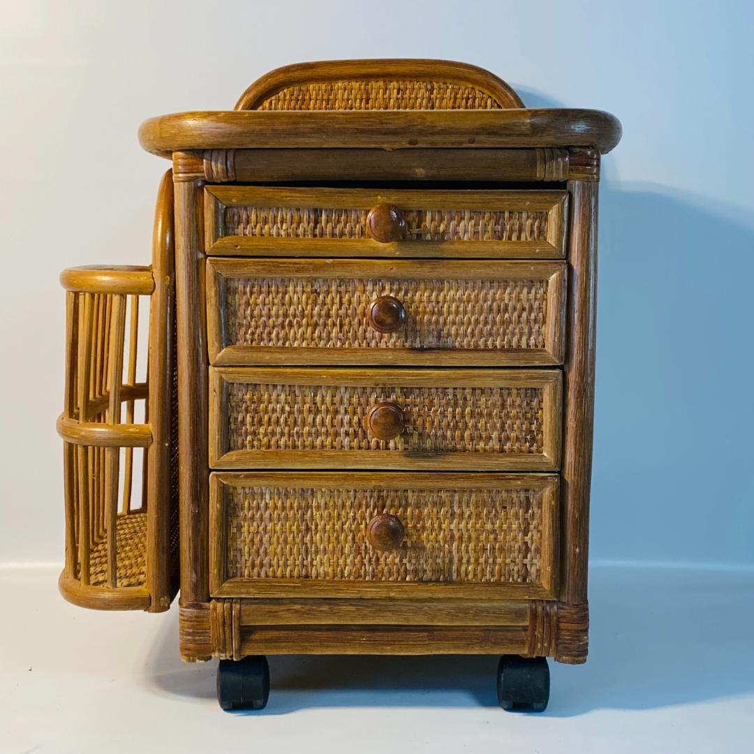 ラタン 籐 棚 チェスト 4段 キャスター付 W44cm D36cm H54cm
