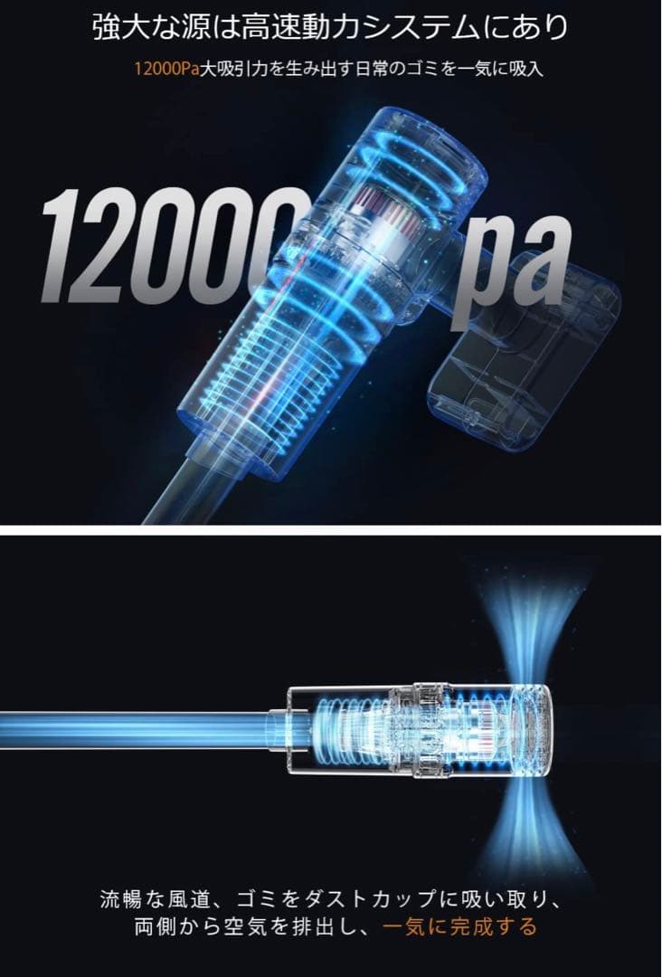 掃除機 コードレス 【12000pa強力吸引&HEPAフィルター】軽量