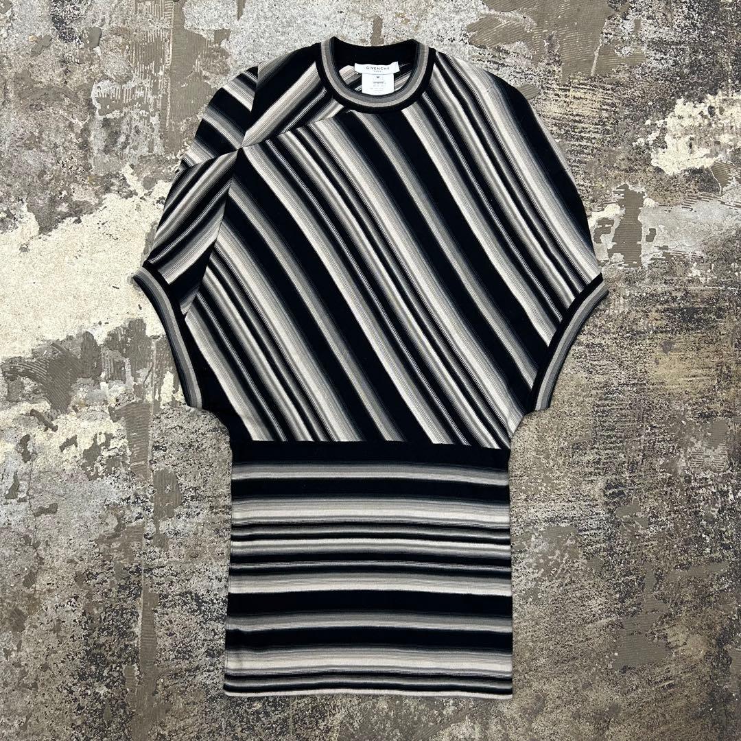 GIVENCHY 2009AW リカルドティッシ期 変形ストライプ ニットワンピ
