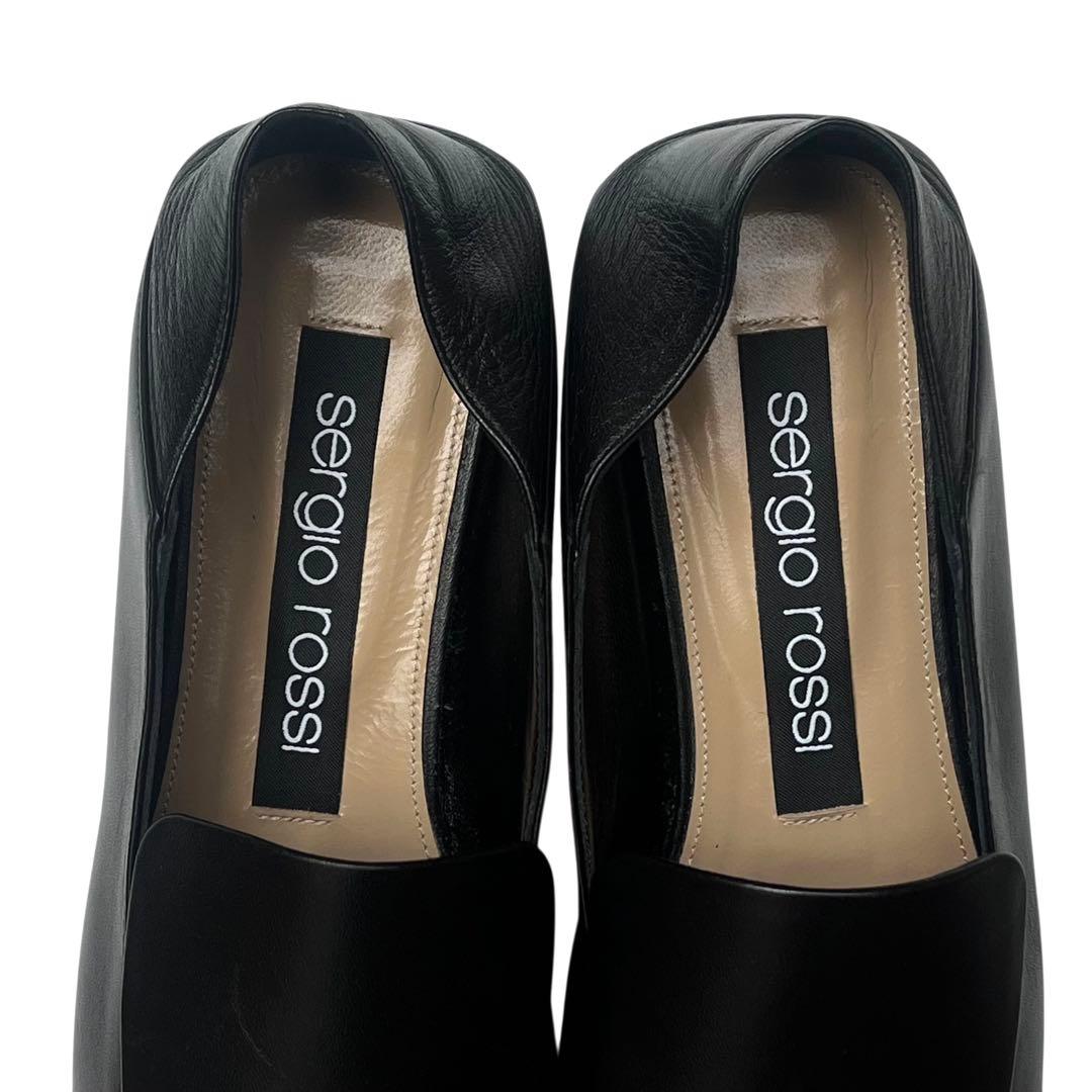 極美品 セルジオロッシ 37 SR1 ロゴプレート ローファー スリッポン 黒