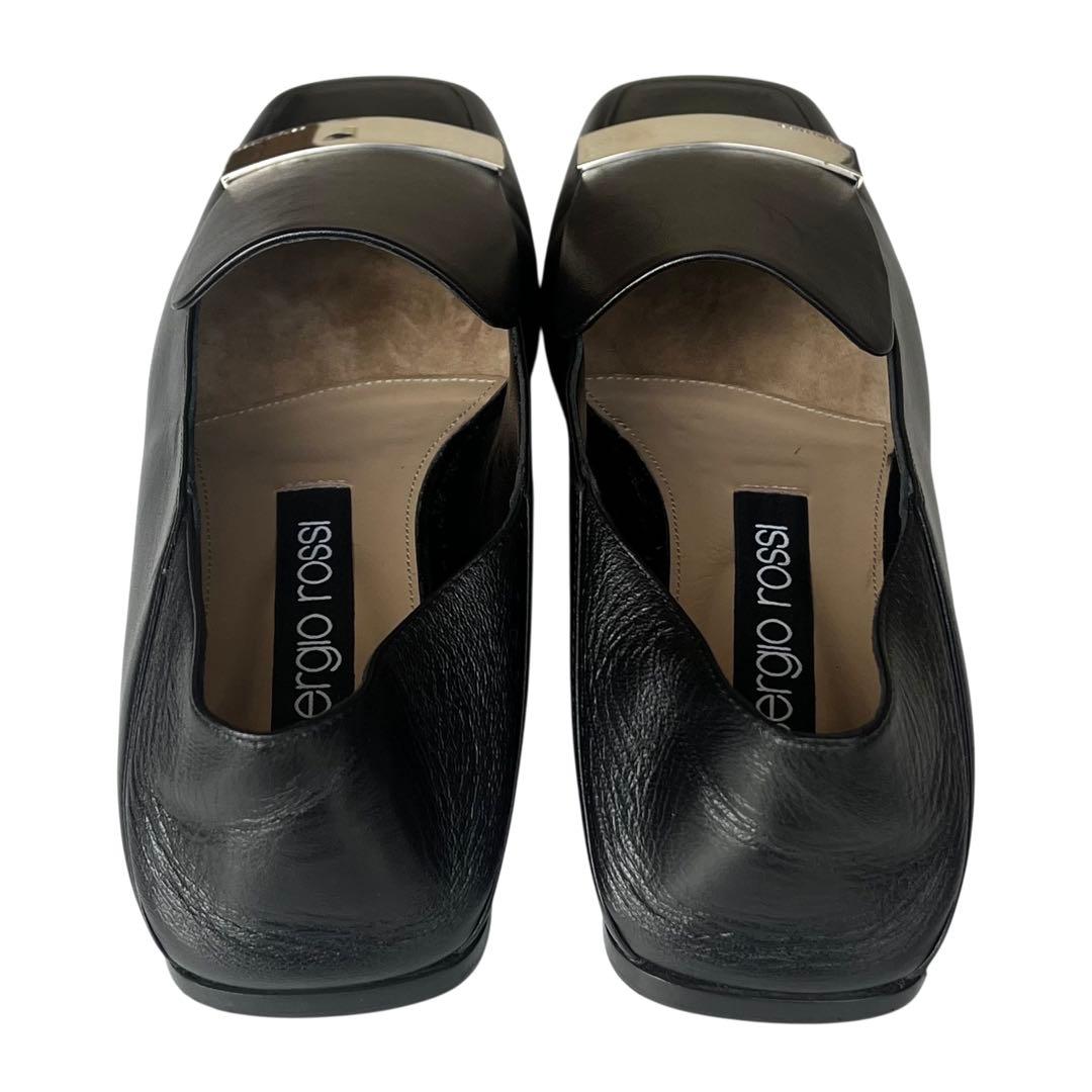 極美品 セルジオロッシ 37 SR1 ロゴプレート ローファー スリッポン 黒