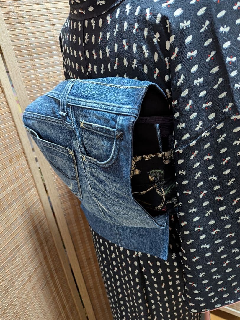 デニムリメイク 帯ベルト（お太鼓作り帯）No.1793 和洋折衷コーデ