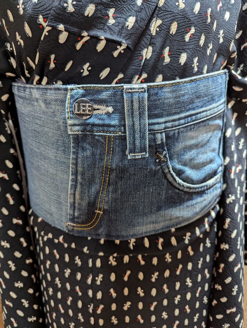 デニムリメイク 帯ベルト（お太鼓作り帯）No.1793 和洋折衷コーデ