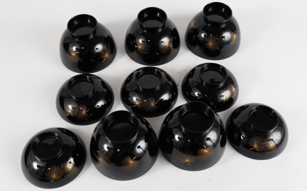 輪島塗 吸物椀 飛花沈金 高出英次　黒 5客　天然漆 天然木