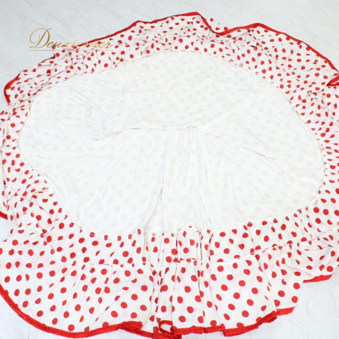【フラメンコ衣装】ホワイト ワンピース ドレス ドット 赤 レッド ボランテ